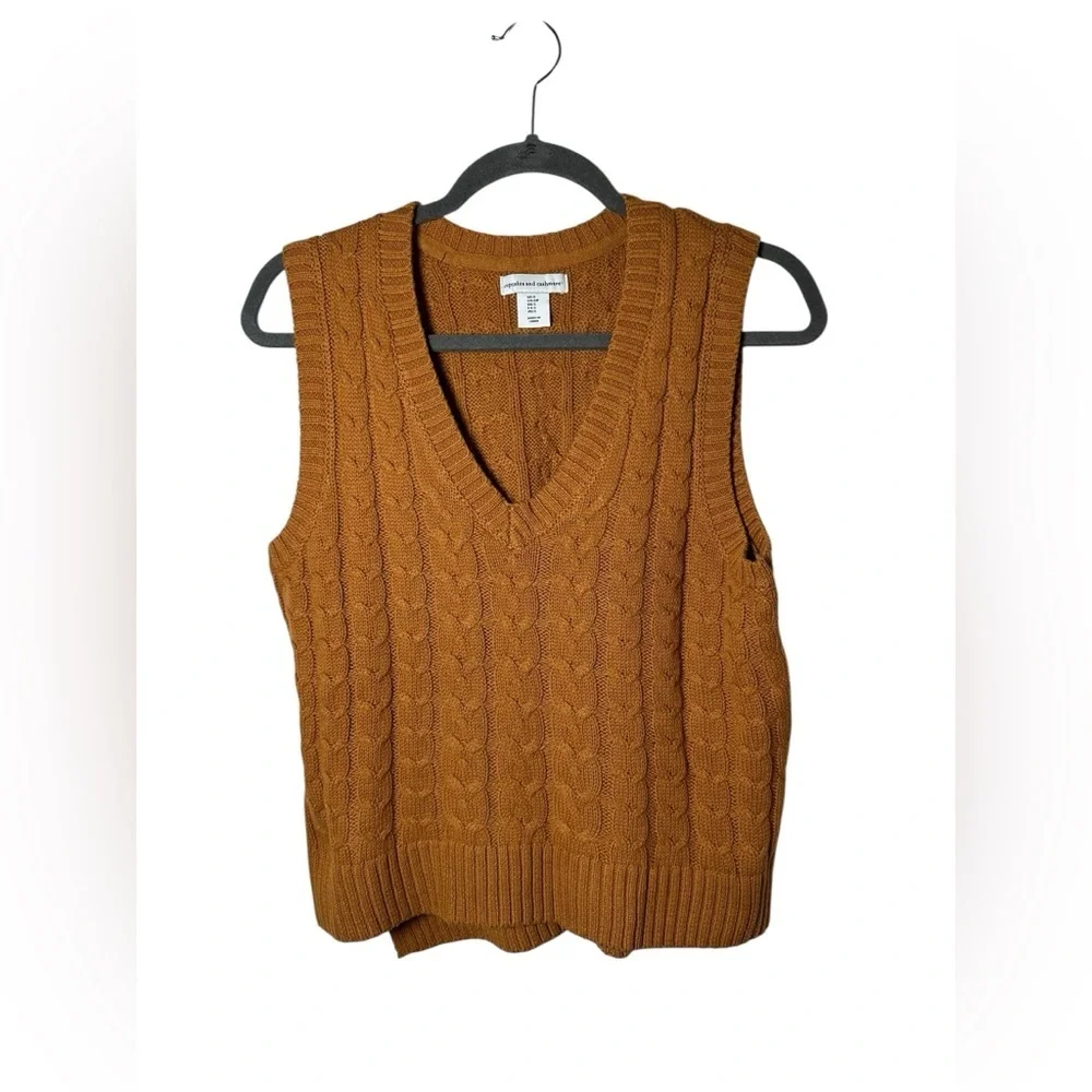 Cupcakes and Cashmere Burnt Orange / Brown Cable Knit Sweater Vest - Size S - Picture 2 of 8